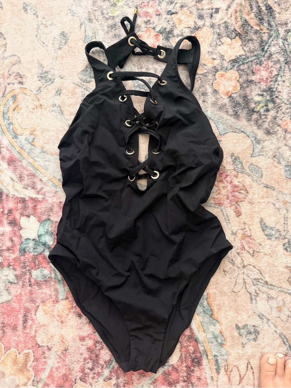 AMORESSA Black Lace-Up One-Piece Swimsuit